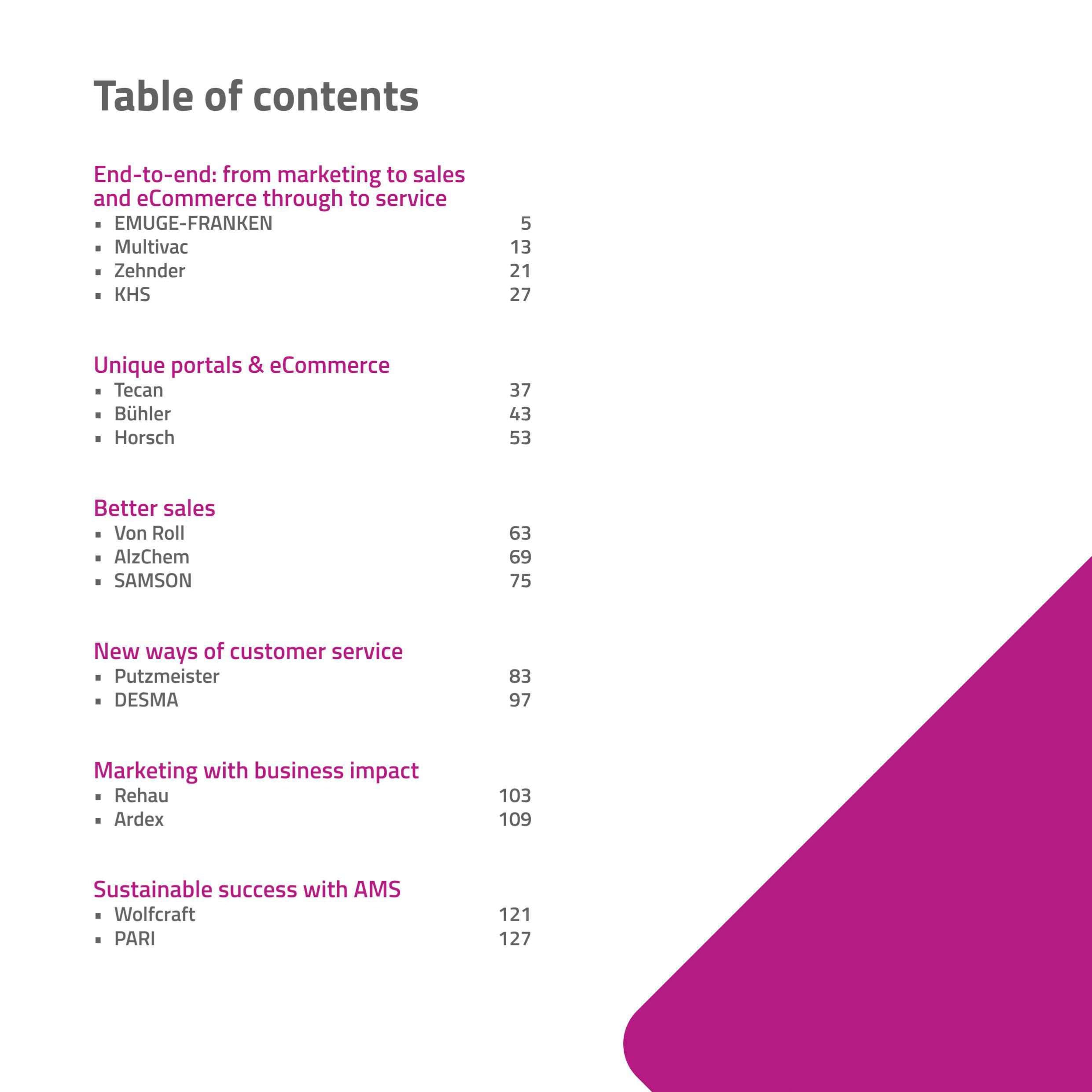 Reference book: Table of contents